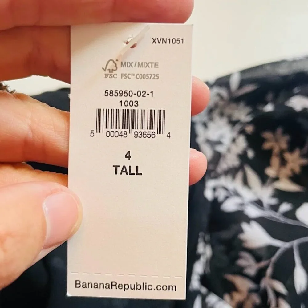 NWT Banana Republic TALL LONG Floral Ruffle Dress Handkerchief Asymmetrical Blac